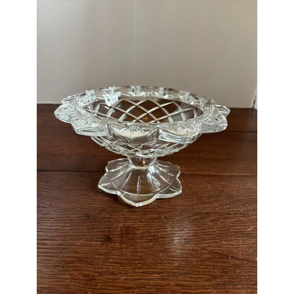 Vintage Teleflora Cut Crystal Flower Compote Candy Dish Nut Bowl with Pedestal